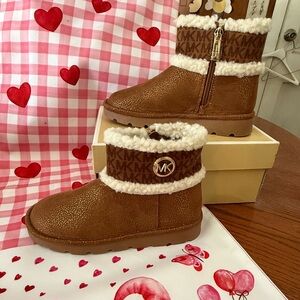 Michael Kors Tan Shearling Boots with Gold Logo